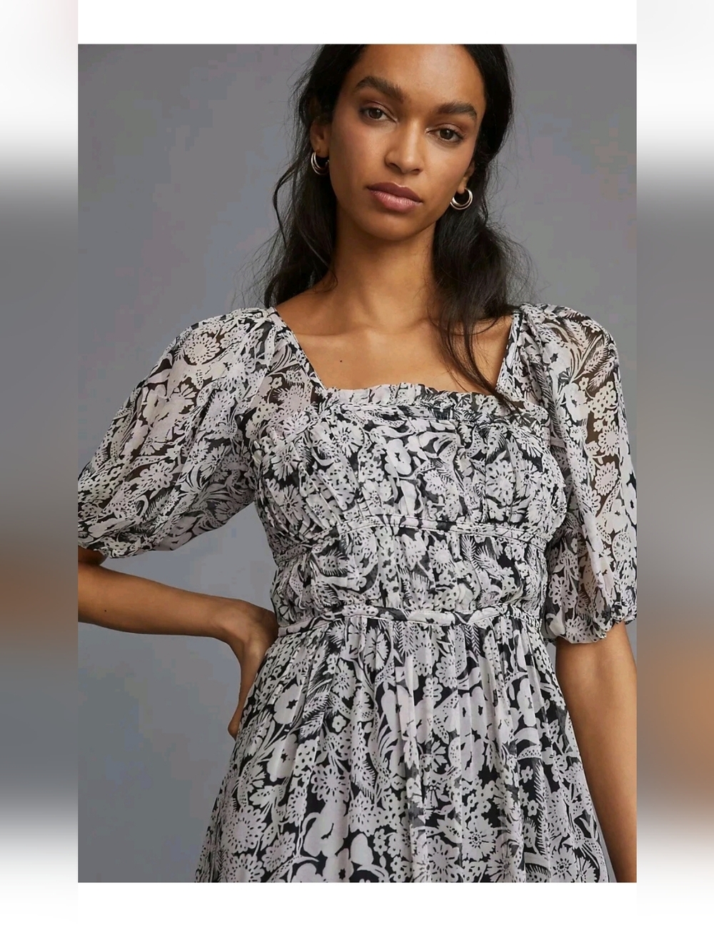 Anthropologie Squareneck Smocked Midi Dress Size S - Picture 3 of 12